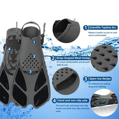 COPOZZ Adjustable Short Adult Snorkel Foot Swimming Flippers Fins Beginner Water Sports Equipment Portable Diving Flippers Men