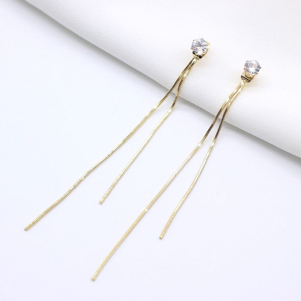 Korean Vintage Glossy Arc Bar Long Tassel Drop Earrings for Women Gold Color Geometric Fashion Jewelry Luxury Hanging Pendientes