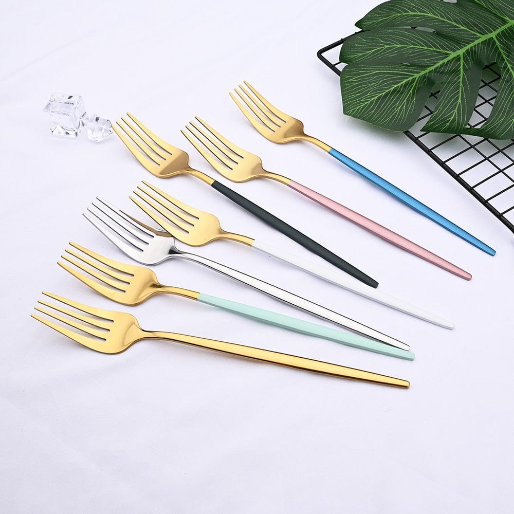 24Pcs Mirror Gold Dinnerware Cutlery Set Stainless Steel Tableware Set Knife Fork Coffee Spoon Party Flatware Silverware Set - Wowza