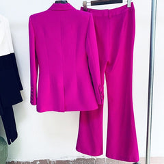 HIGH QUALITY Newest 2023 Runway Designer Suit Set Women's Single Button Blazer Flare Pants Suit Fluorescent Purple