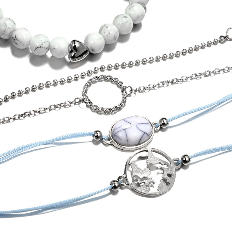 Tocona 30 Styles Bohemian Bracelet Set for women Shell Star Map Pineapple Heart Crystal Stone Beads chains Bangle Boho Jewelry