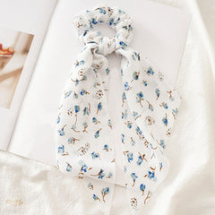 DIY Solid/Floral Print Bow Satin Long Ribbon Ponytail Scarf Hair Tie Scrunchies Women Girls Elastic Hair Bands Hair Accessories