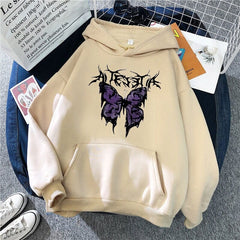 Winter Gothic Style Hoodie Ladies Sweatshirt Harajuku Butterfly Print Hooded Aesthetic Hoodie Spring Ladies Hoodie Streetwear