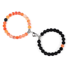 2pcs/set Natural Stone Beads Bracelet for Lovers Heart Magnet Attraction Couple Distance Bracelets Friends Jewelry Gift Bangles