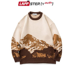 LAPPSTER-Youth Men Harajuku Moutain Winter Sweaters 2023 Pullover Mens Oversized Korean Fashions Sweater Women Vintage Clothes