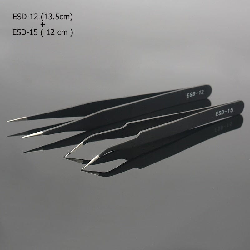 Qiao Excellent Quality Tweezers Bend+Straight New Stainless Steel Industrial Anti-static Cross Tweezers Sewing Accessories Tools