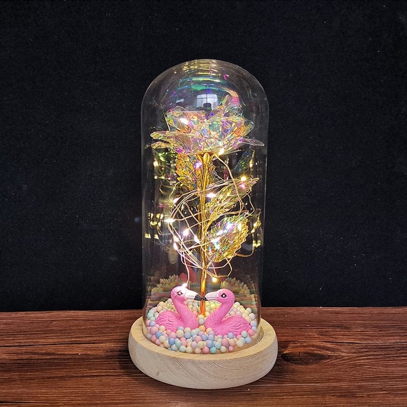 LED Enchanted Galaxy Rose Eternal 24K Gold Foil Flower with String Lights In Dome for Home Decor Christmas Valentine's Day Gift