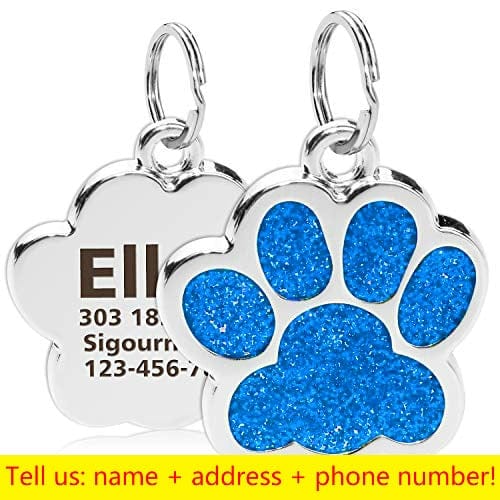 Personalized Dog Cat Tags Engraved Cat Dog Puppy Pet ID Name Collar Tag Pendant Pet Accessories Paw Glitter Pendant - Wowza