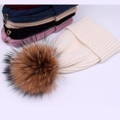 2022 New winter hat luxury quality Fox fur pompom hats beanie High quality Girls women bonnet winter hats for women