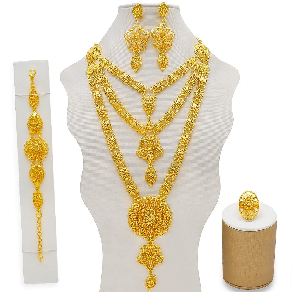 Dubai Jewelry Sets Gold Color Necklace & Earring Set For Women African France Wedding Party Jewelery Ethiopia Bridal Gifts