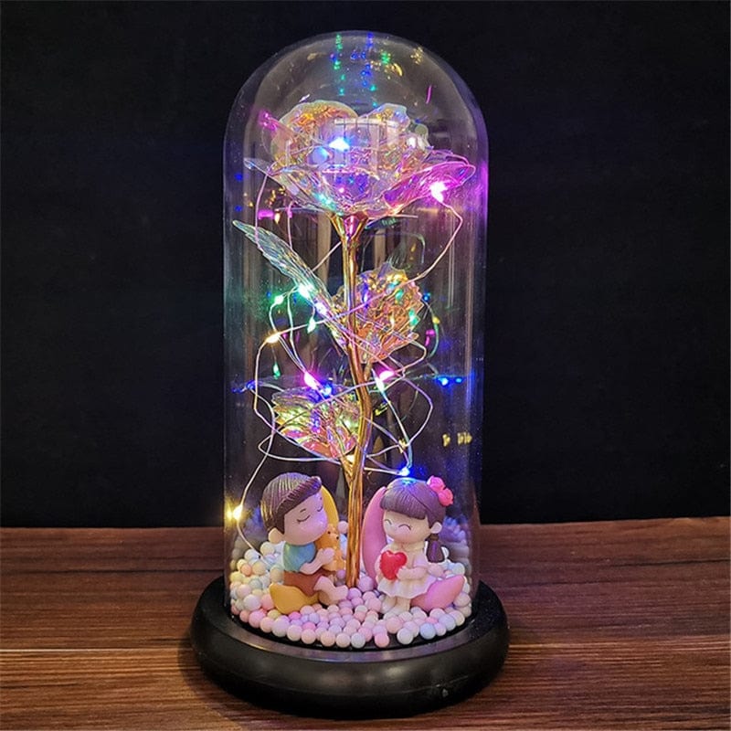 LED Enchanted Galaxy Rose Eternal 24K Gold Foil Flower with String Lights In Dome for Home Decor Christmas Valentine's Day Gift