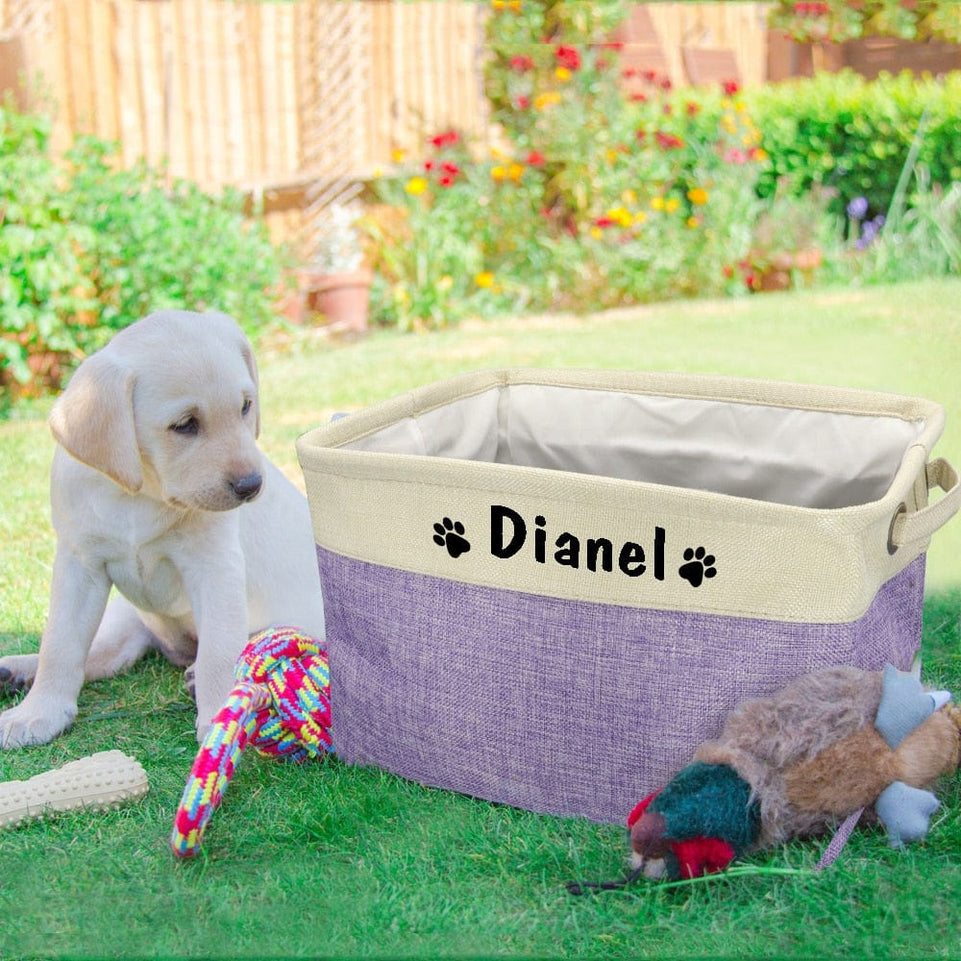 Personalized Pet Dog Toy Storage Basket Dog Canvas Bag Foldable Pet Toys Linen Storage Box Bins Dog Accessories Pet Supplies - Wowza