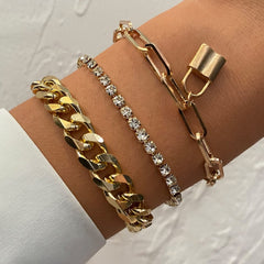 IPARAPunk Gold Color Crystal Thick Chain Bracelet Female Bohemian Geometric Chain OT Buckle Bracelet Set Jewelry Girl Party Gift