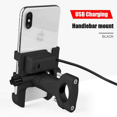 Aluminium Motorcycle Bike Phone Holder Stand With USB Charger Moto Bicycle Handlebar Mirro  Mobil Bracket Support Mount