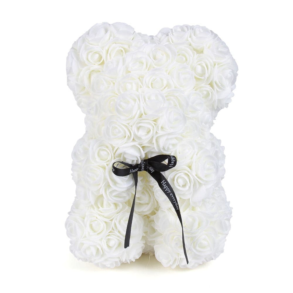 25CM White Rose Bear Artificial Flower Rose Teddy Bear For Valentine's Birthday Christmas Gift