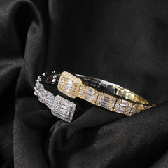 THE BLING KING CZ Custom Opened Square Zircon Baguette Iced Out Adjustable Bracelet  For Men Luxury