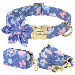 Floral Persoalized Dog Collar Fashion Printed Custom Nylon Dog Collars With Free Engraved Nameplate For Small Medium Large Dogs