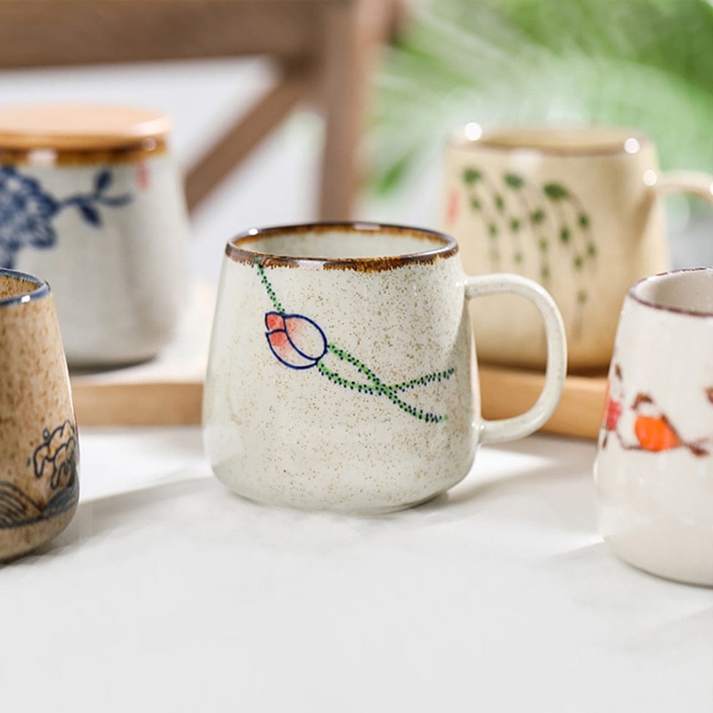 Vintage Coffee Mug Unique Japanese Retro Style Ceramic Cups, 380ml Kiln Change Clay Breakfast Cup Creative Gift for Friends - Wowza