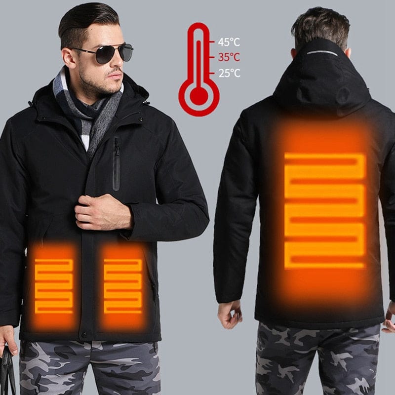 2019 Winter Couples USB Heated Jacket Men Women Plus Size Waterproof Jacket Men Down Cotton Hiking Coat Keep Warm Rain Jacket