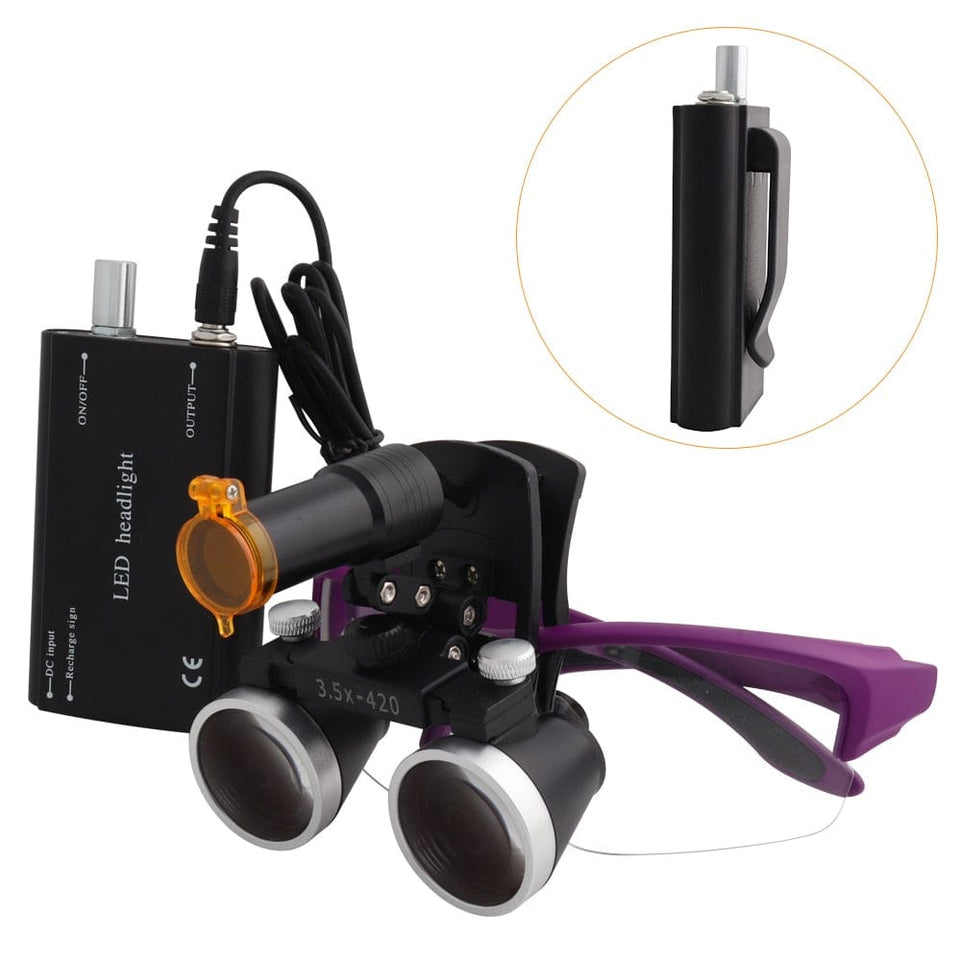 Dental Loupes Magnifier Lab Medical Magnification Binocular 2.5/3.5x420 Headlight Headlamp 5W Cloth Case