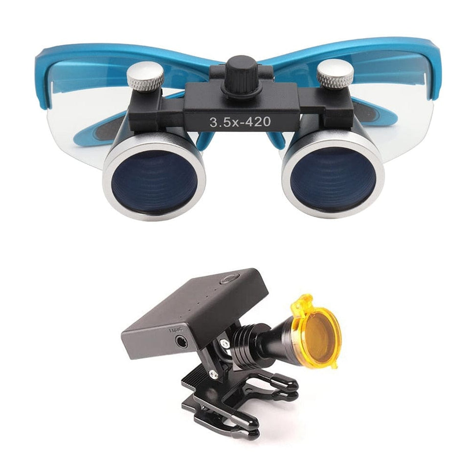 Dental Loupes Magnifier Lab Medical Magnification Binocular 2.5/3.5x420 Headlight Headlamp 5W Cloth Case