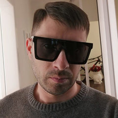 2025 Vintage Male Flat Top Sunglasses Men Brand Black Square Shades UV400 Gradient Sun Glasses For Women Cool One Piece Designer