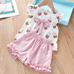 Humor Bear Girls Clothes Suit  Brand NEW Summer Toddler Girl Clothes Dot Bow Vest T-shirt Tops+Shorts Pants 2Pcs Set