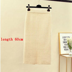 Mid-long Knitted Half-length Skirt Women's High waist One-step Skirt Autumn And Winter Hip Skirt Open-forked Elegant Skirts