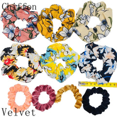 Scrunchies Set Hair Accessories Velvet Chiffon ties band Sequins organza Ponytail Holder Headwear No Crease Leopard Solid  10pcs