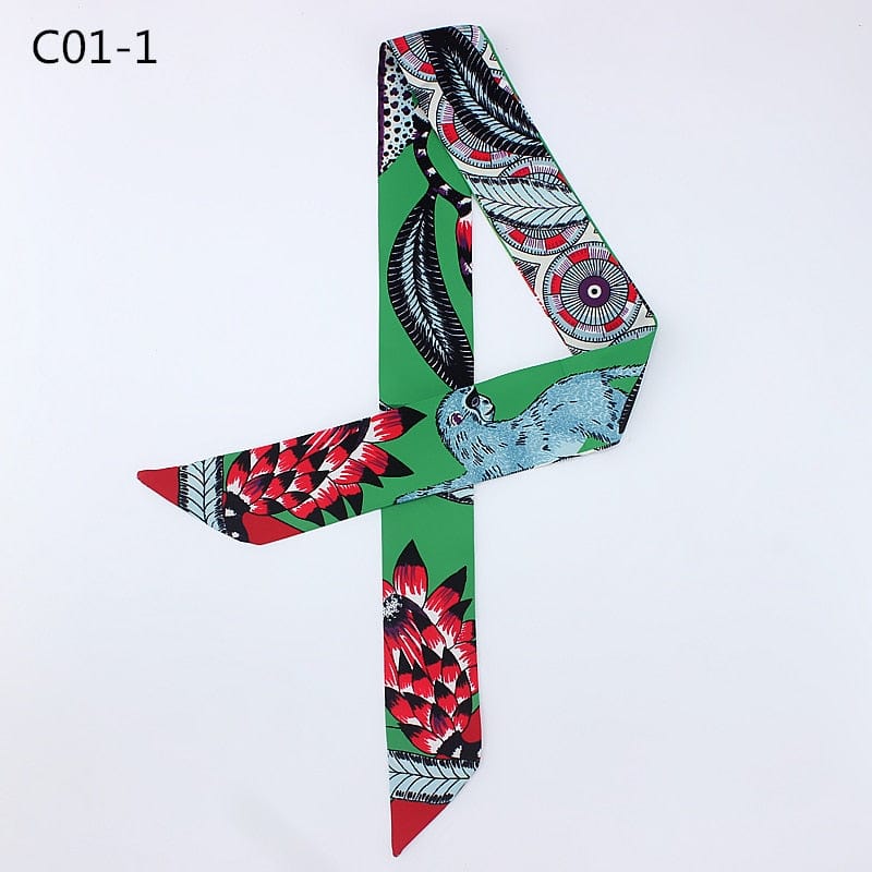 Silk Scarf For Women Letter chain Printed Handle Bag Ribbons Brand Fashion Head Scarf Small Long Skinny Scarves