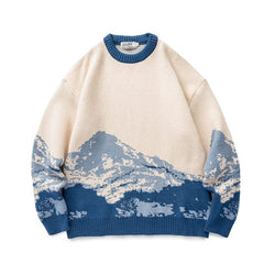 LAPPSTER-Youth Men Harajuku Moutain Winter Sweaters 2023 Pullover Mens Oversized Korean Fashions Sweater Women Vintage Clothes