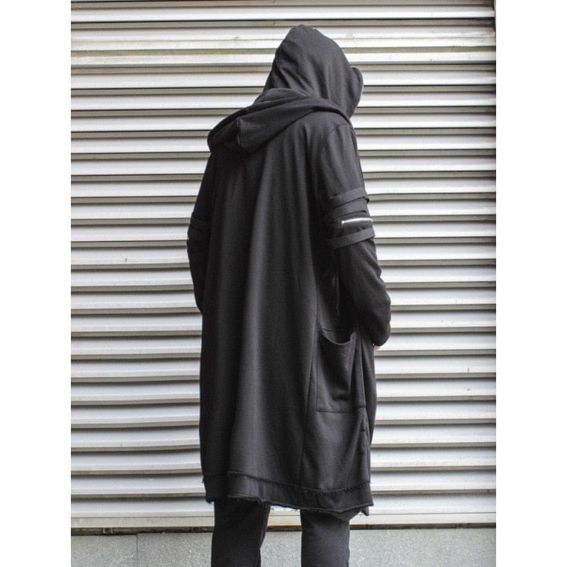 Men Fake two Trench Jacket Windbreaker Men Gothic Punk Streetwear Long Jacket Coats Function Hoody Clothes Black