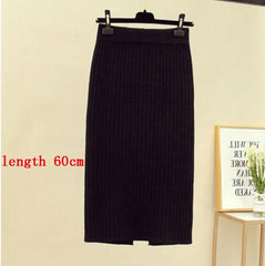 Mid-long Knitted Half-length Skirt Women's High waist One-step Skirt Autumn And Winter Hip Skirt Open-forked Elegant Skirts