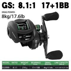 New  Baitcasting Reel High Speed 8:1:1 Gear Ratio 17+1BB Fresh Saltwater Magnetic Brake System Ultralight Fishing ReeL 2000 Seri