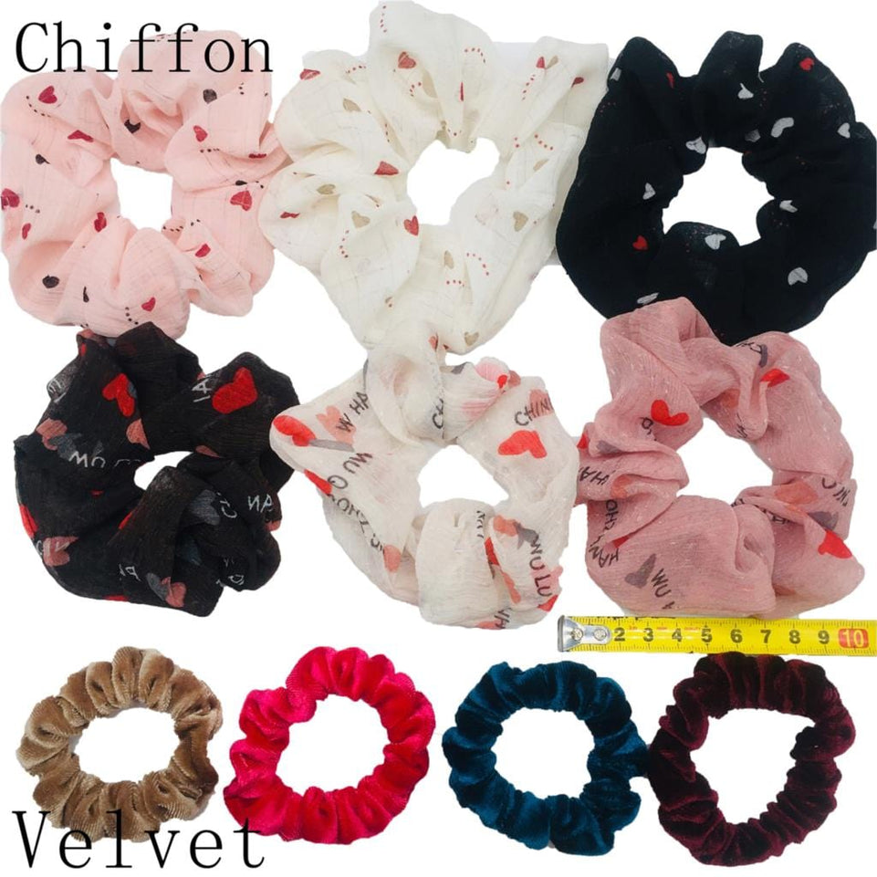 Scrunchies Set Hair Accessories Velvet Chiffon ties band Sequins organza Ponytail Holder Headwear No Crease Leopard Solid  10pcs