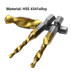 Tap Drill Bit Set Hex Shank Titanium Plated HSS Screw Thread Bit Screw Machine Compound Tap M3 M4 M5 M6 M8 M10 Hand Tools