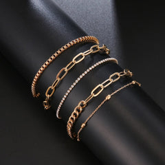 IPARAPunk Gold Color Crystal Thick Chain Bracelet Female Bohemian Geometric Chain OT Buckle Bracelet Set Jewelry Girl Party Gift