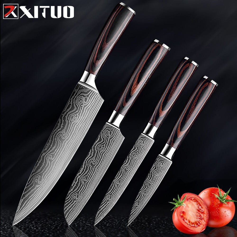 XITUO Chef Bread Eviscerate Sliced Fruit Chinese Japanese Kitchen Knife Sharp Utility santoku Complete Damascus Pattern Cooking - Wowza