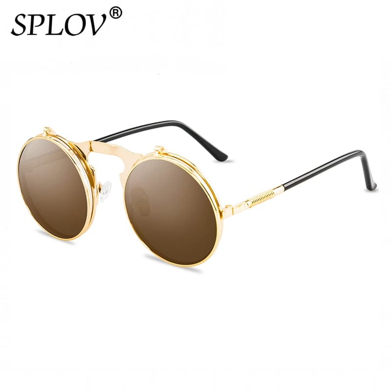 SPLOV Vintage Steampunk Flip Sunglasses Retro Round Metal Frame Sun Glasses for Men Women Brand Designer Circle Glasses Oculos