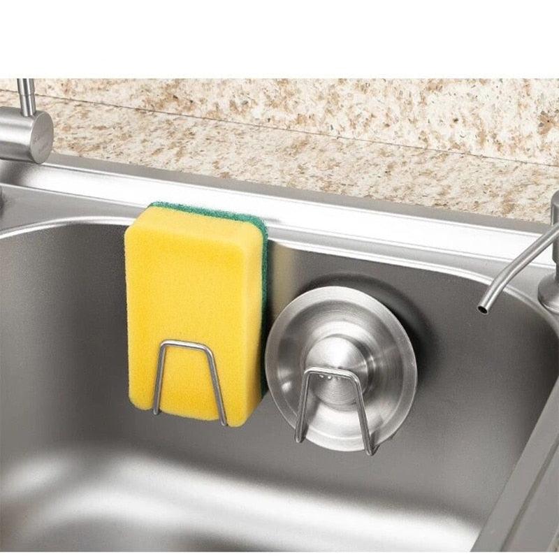 Kitchen Stainless Steel Sink Sponges Holder Self Adhesive Drain Drying Rack Kitchen Wall Hooks Accessories Storage Organizer - Wowza