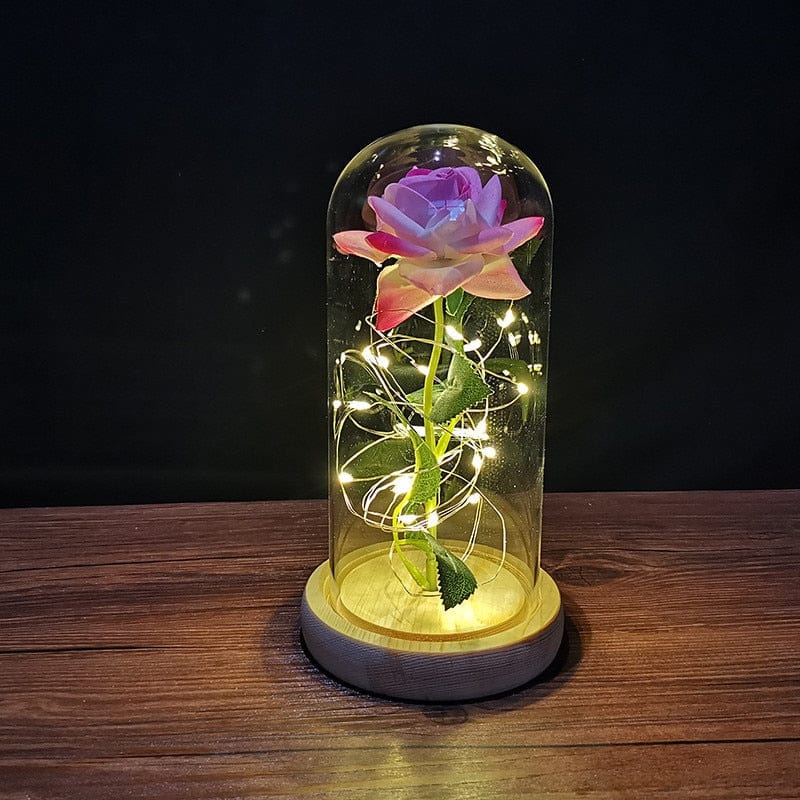 LED Enchanted Galaxy Rose Eternal 24K Gold Foil Flower with String Lights In Dome for Home Decor Christmas Valentine's Day Gift