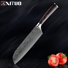 XITUO Chef Bread Eviscerate Sliced Fruit Chinese Japanese Kitchen Knife Sharp Utility santoku Complete Damascus Pattern Cooking - Wowza