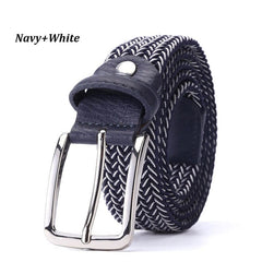 Belt Elastic For Men Leather Top Tip Male Military Tactical Strap Canvas Stretch Braided Waist Belts 1-3/8" Wide