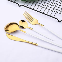 24Pcs Mirror Gold Dinnerware Cutlery Set Stainless Steel Tableware Set Knife Fork Coffee Spoon Party Flatware Silverware Set - Wowza