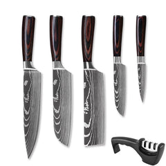 3/4/5/6/8/9Pcs/set Stainless Steel Damascus Pattern Chef Knives Set Kitchen Knife Set Butcher Boning Knife Vegetable Knives - Wowza