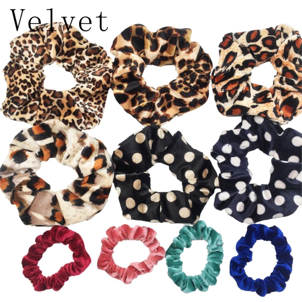 Scrunchies Set Hair Accessories Velvet Chiffon ties band Sequins organza Ponytail Holder Headwear No Crease Leopard Solid  10pcs