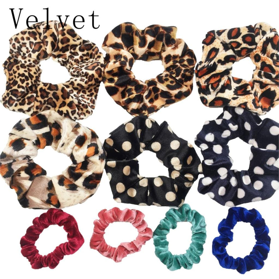 Scrunchies Set Hair Accessories Velvet Chiffon ties band Sequins organza Ponytail Holder Headwear No Crease Leopard Solid  10pcs