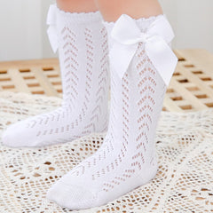 Summer Baby Girls Socks Toddlers Bow Long Sock Kids Knee High Soft Cotton Mesh Spanish Style Children 0-5 Years Breathable Socks