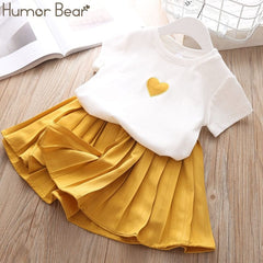 Humor Bear Girls Clothes Suit  Brand NEW Summer Toddler Girl Clothes Dot Bow Vest T-shirt Tops+Shorts Pants 2Pcs Set