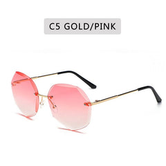 ZXWLYXGX 2022 Fashion Tea Gradient Sunglasses Women Ocean Water Cut Trimmed Lens Metal Temples Sun Glasses Female UV400